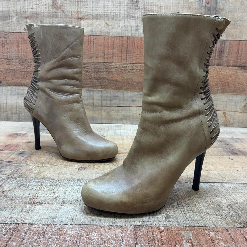 Cole Haan Maria Sharapova Boots Womens Size 7 B Beige Leather Ankle Zip Bootie
